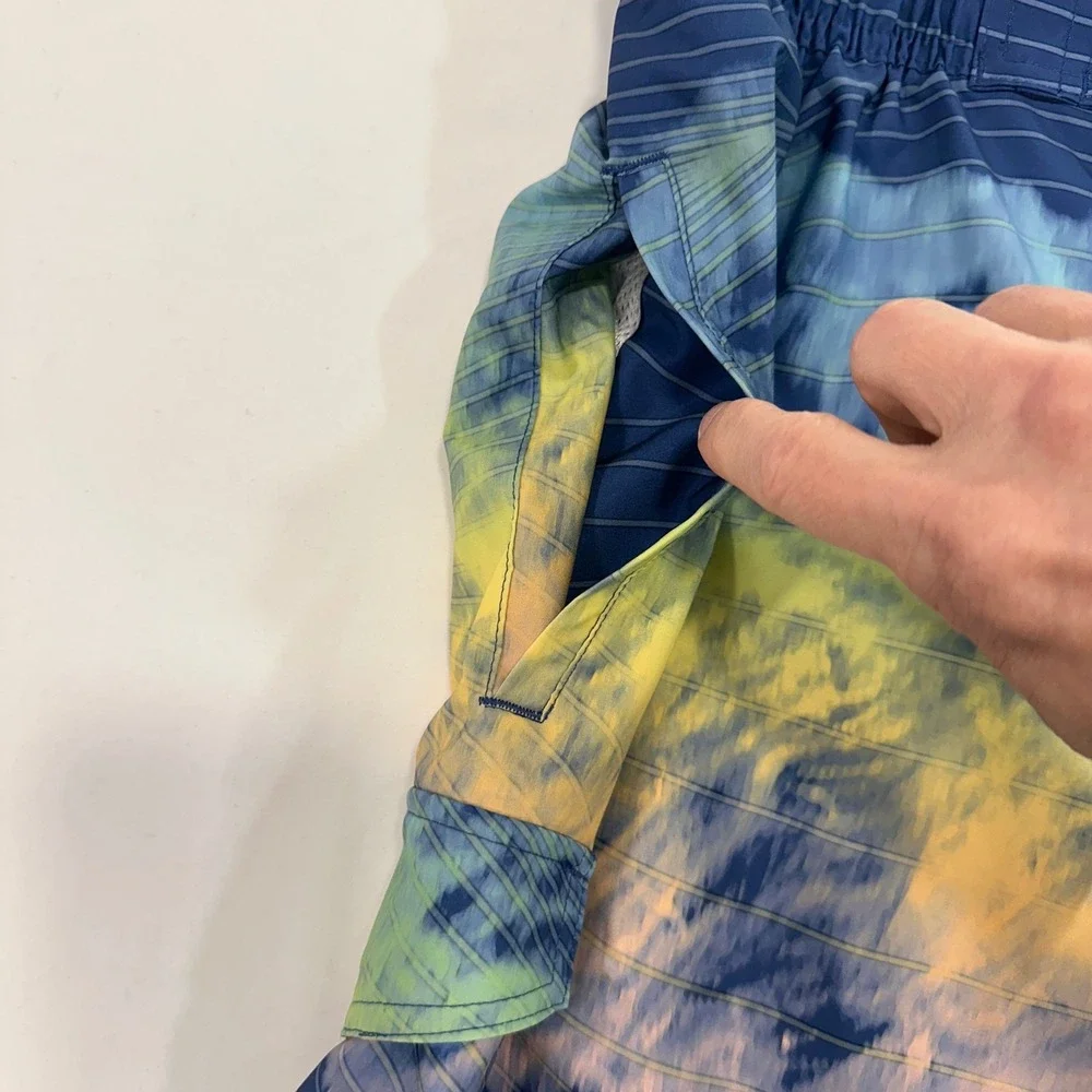 U.S. Apparel Tie Dye Sunset Swim Trunks Mens Size Medium Blue Yellow | Surf core
